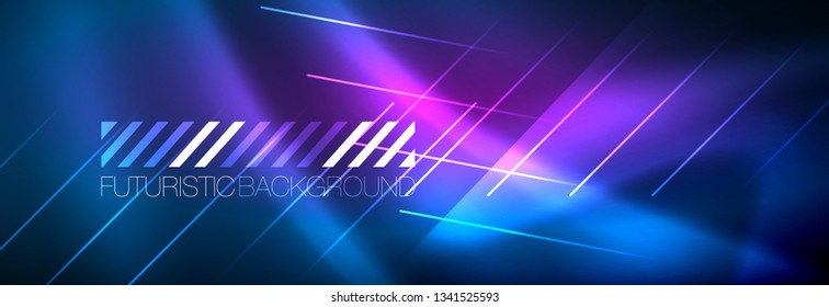 Líneas tecno brillantes neón, plantilla de fondo abstracto de alta tecnología futurista con líneas. Ilustración del vector