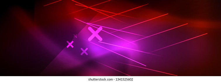 Líneas tecno brillantes neón, plantilla de fondo abstracto de alta tecnología futurista con líneas. Ilustración del vector