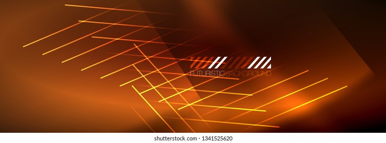 Neon glowing techno lines, hi-tech futuristic abstract background template with lines. Vector illustration