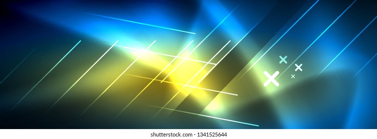 Neon glowing techno lines, hi-tech futuristic abstract background template with lines. Vector illustration