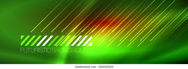 Neon glowing techno lines, hi-tech futuristic abstract background template with lines. Vector illustration