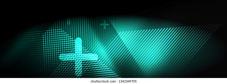 Neon glowing techno lines, hi-tech futuristic abstract background template with lines. Vector illustration