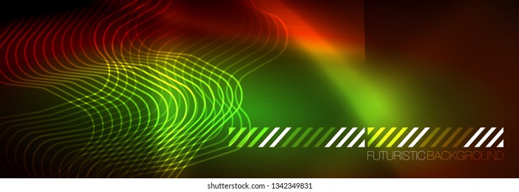 Neon glowing techno lines, hi-tech futuristic abstract background template with square shapes