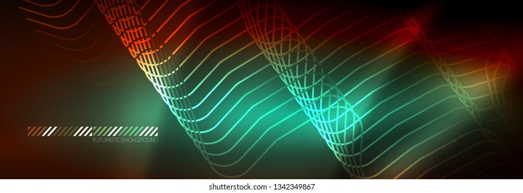 Líneas tecno brillantes de neón, plantilla de fondo abstracto de alta tecnología futurista con formas cuadradas