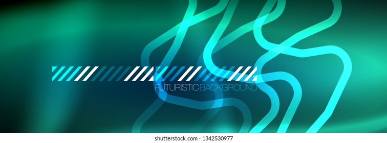 Neon glowing techno lines, hi-tech futuristic abstract background template with square shapes
