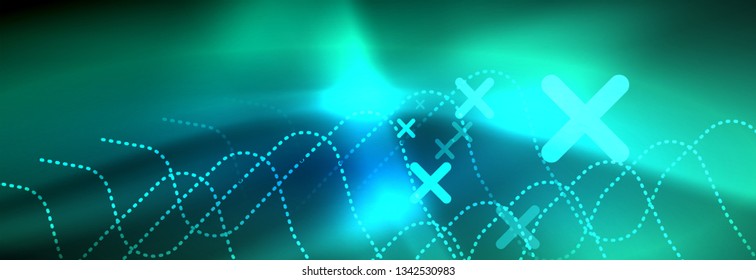 Neon glowing techno lines, hi-tech futuristic abstract background template with square shapes