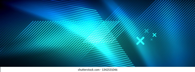 Líneas tecno brillantes neón, plantilla de fondo abstracto de alta tecnología futurista con líneas. Ilustración del vector