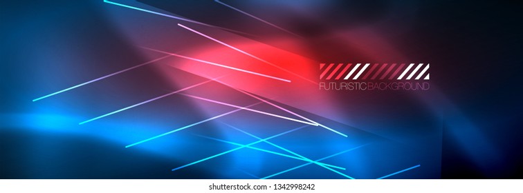 Neon glowing techno lines, hi-tech futuristic abstract background template with lines. Vector illustration