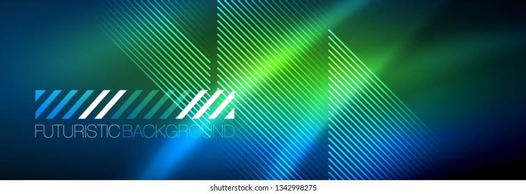 Neon glowing techno lines, hi-tech futuristic abstract background template with lines. Vector illustration