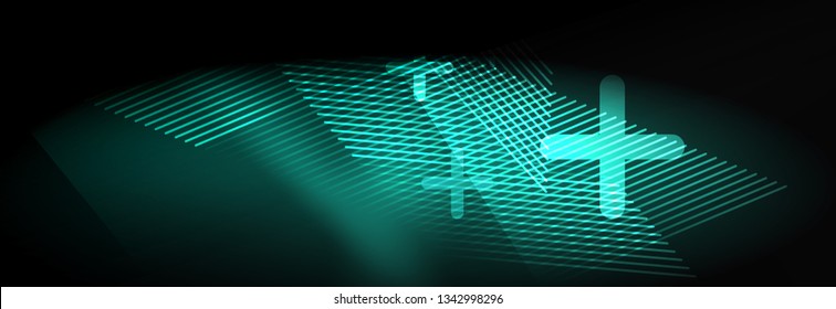 Neon glowing techno lines, hi-tech futuristic abstract background template with lines. Vector illustration