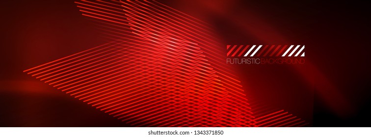Neon glowing techno lines, hi-tech futuristic abstract background template with lines. Vector illustration