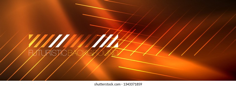 Neon glowing techno lines, hi-tech futuristic abstract background template with lines. Vector illustration