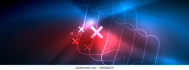 Neon glowing techno lines, hi-tech futuristic abstract background template with square shapes