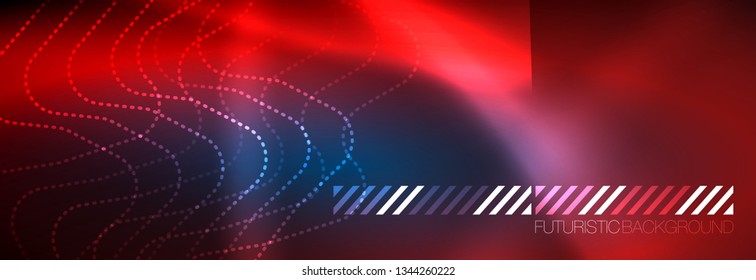 Neon glowing techno lines, hi-tech futuristic abstract background template with square shapes
