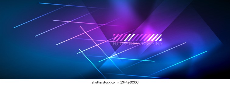 Neon glowing techno lines, hi-tech futuristic abstract background template with lines. Vector illustration