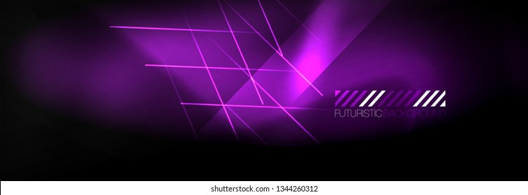 Líneas tecno brillantes neón, plantilla de fondo abstracto de alta tecnología futurista con líneas. Ilustración del vector