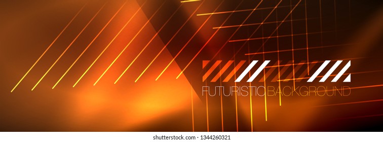 Neon glowing techno lines, hi-tech futuristic abstract background template with lines. Vector illustration