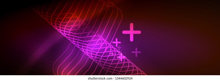 Neon glowing techno lines, hi-tech futuristic abstract background template with square shapes