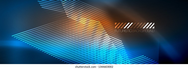Neon leuchtende Techno-Linien, High-Tech-futuristische abstrakte Hintergrundvorlage mit Linien. Vektorgrafik