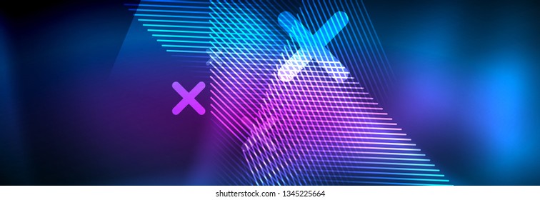Neon glowing techno lines, hi-tech futuristic abstract background template with lines. Vector illustration