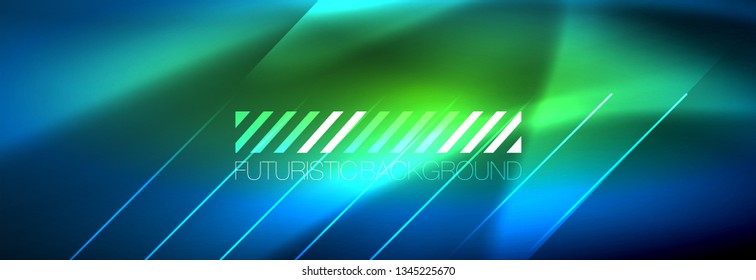 Neon glowing techno lines, hi-tech futuristic abstract background template with lines. Vector illustration