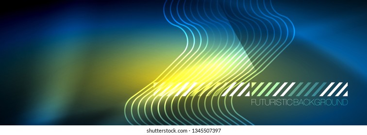 Líneas tecno brillantes de neón, plantilla de fondo abstracto de alta tecnología futurista con formas cuadradas