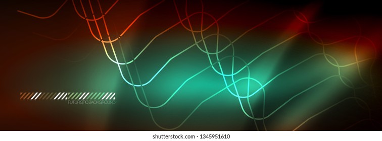 Neon glowing techno lines, hi-tech futuristic abstract background template with square shapes