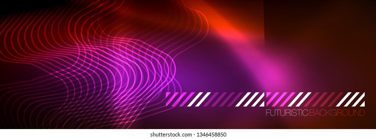 Neon glowing techno lines, hi-tech futuristic abstract background template with square shapes