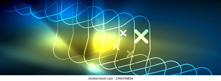 Líneas tecno brillantes de neón, plantilla de fondo abstracto de alta tecnología futurista con formas cuadradas