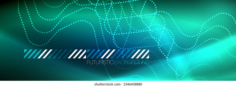 Neon glowing techno lines, hi-tech futuristic abstract background template with square shapes