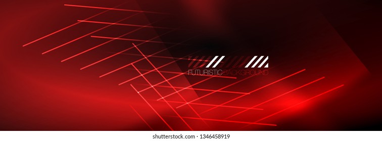 Líneas tecno brillantes neón, plantilla de fondo abstracto de alta tecnología futurista con líneas. Ilustración del vector