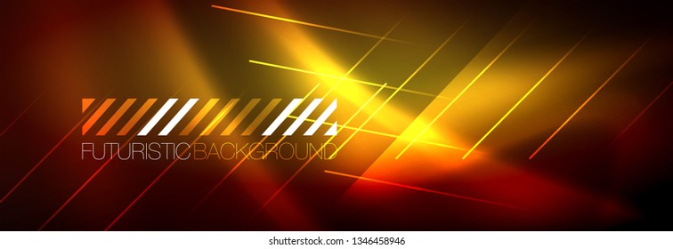 Neon glowing techno lines, hi-tech futuristic abstract background template with lines. Vector illustration