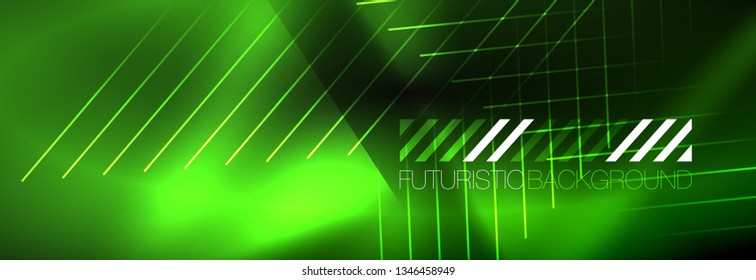 Neon glowing techno lines, hi-tech futuristic abstract background template with lines. Vector illustration
