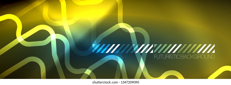 Líneas tecno brillantes de neón, plantilla de fondo abstracto de alta tecnología futurista con formas cuadradas