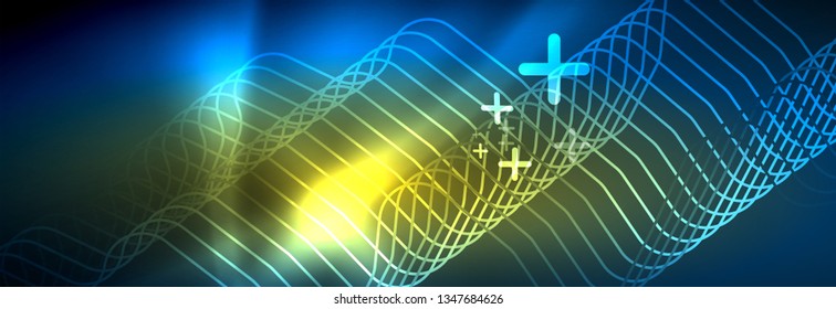 Neon glowing techno lines, hi-tech futuristic abstract background template with square shapes