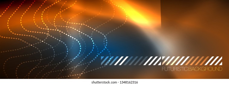 Neon glowing techno lines, hi-tech futuristic abstract background template with square shapes