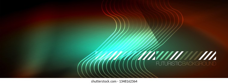 Neon glowing techno lines, hi-tech futuristic abstract background template with square shapes