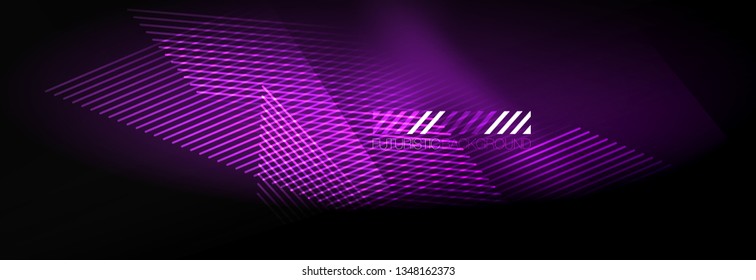 Neon glowing techno lines, hi-tech futuristic abstract background template with lines. Vector illustration