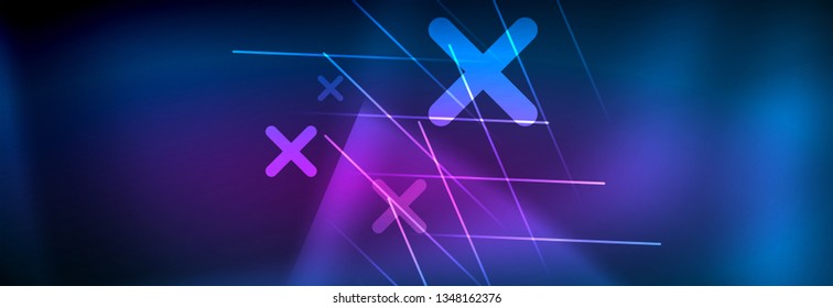 Neon glowing techno lines, hi-tech futuristic abstract background template with lines. Vector illustration