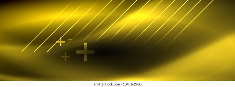 Neon glowing techno lines, hi-tech futuristic abstract background template with lines. Vector illustration