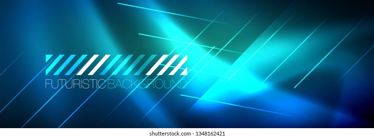 Neon glowing techno lines, hi-tech futuristic abstract background template with lines. Vector illustration