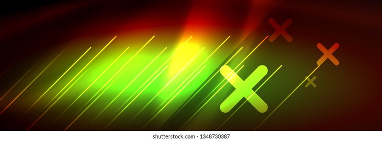 Neon glowing techno lines, hi-tech futuristic abstract background template with lines. Vector illustration