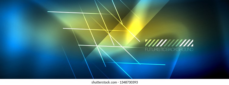 Neon glowing techno lines, hi-tech futuristic abstract background template with lines. Vector illustration
