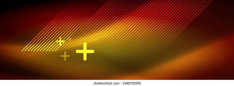 Neon glowing techno lines, hi-tech futuristic abstract background template with lines. Vector illustration