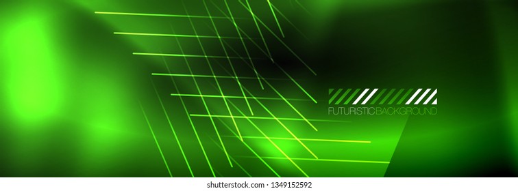 Líneas tecno brillantes neón, plantilla de fondo abstracto de alta tecnología futurista con líneas. Ilustración del vector