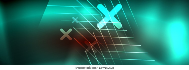 Neon glowing techno lines, hi-tech futuristic abstract background template with lines. Vector illustration