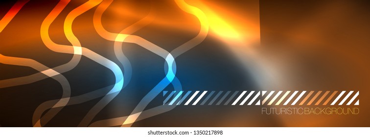 Neon glowing techno lines, hi-tech futuristic abstract background template with square shapes