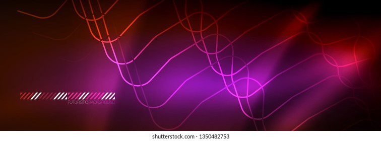 Neon glowing techno lines, hi-tech futuristic abstract background template with square shapes