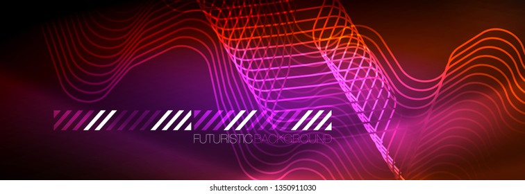 Neon glowing techno lines, hi-tech futuristic abstract background template with square shapes