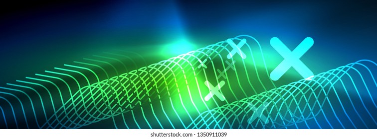 Líneas tecno brillantes de neón, plantilla de fondo abstracto de alta tecnología futurista con formas cuadradas